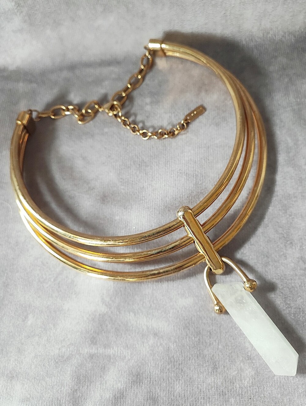 BAUBLEBAR Gold Tone White Quartz Bib Triple Band Collar Statement Necklace NWOT
